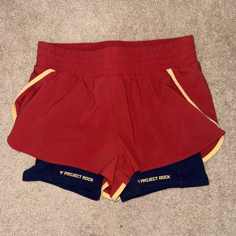 New UA Project Rock Women's Fitted 2-in-1 Athletic Shorts size M